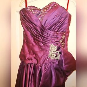 Purple Beaded High Low Corset Gown Prom Dress- Women's Size S